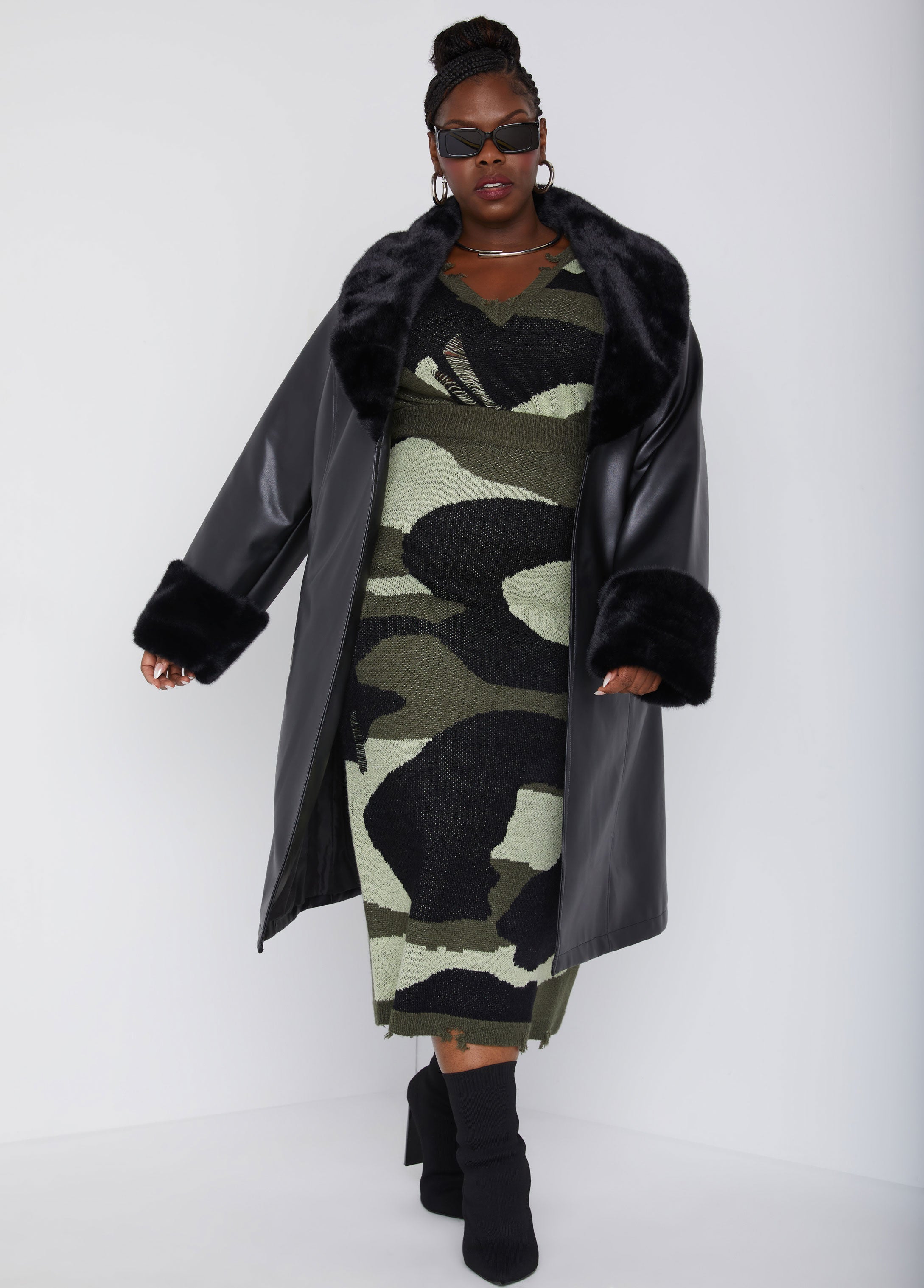 最新最全のをすべて Plus Size Camo Sweater Plus Size Knit Top And Skirt Two トップス