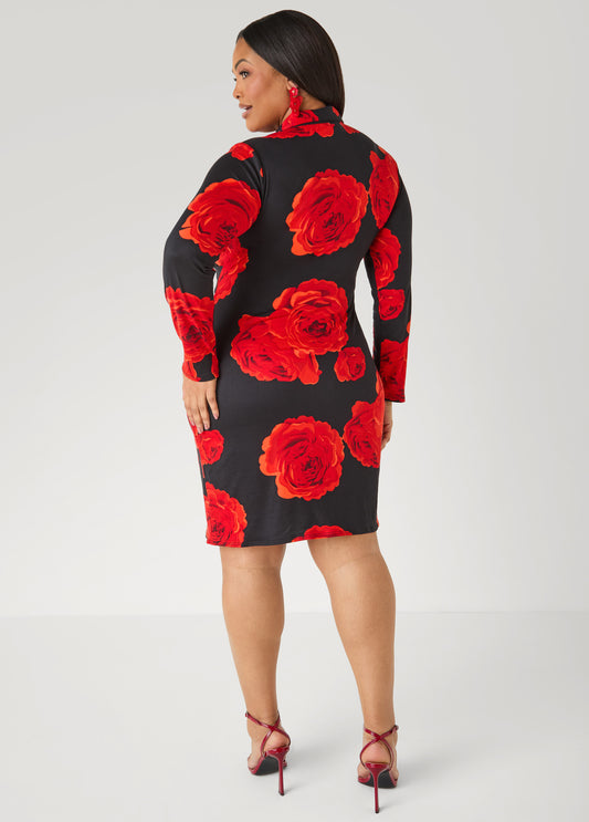 Rose Print Faux Wrap Dress