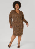 Ribbed Leopard Faux Wrap Dress