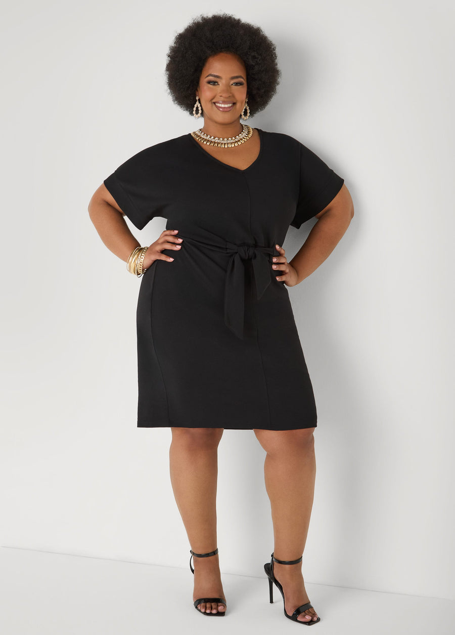 Plus Size Belted Shift Dress Plus Size Textured Everyday Dress