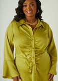 Ruched Satin Shirtdress