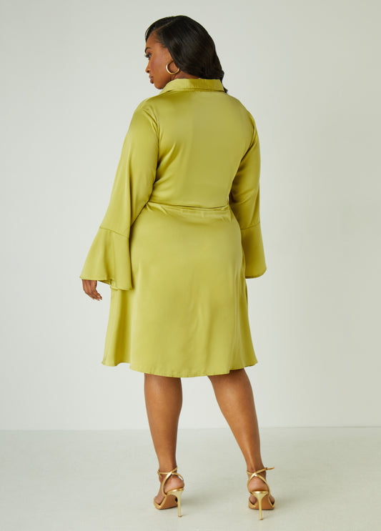 Ruched Satin Shirtdress