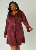Ruched Satin Shirtdress