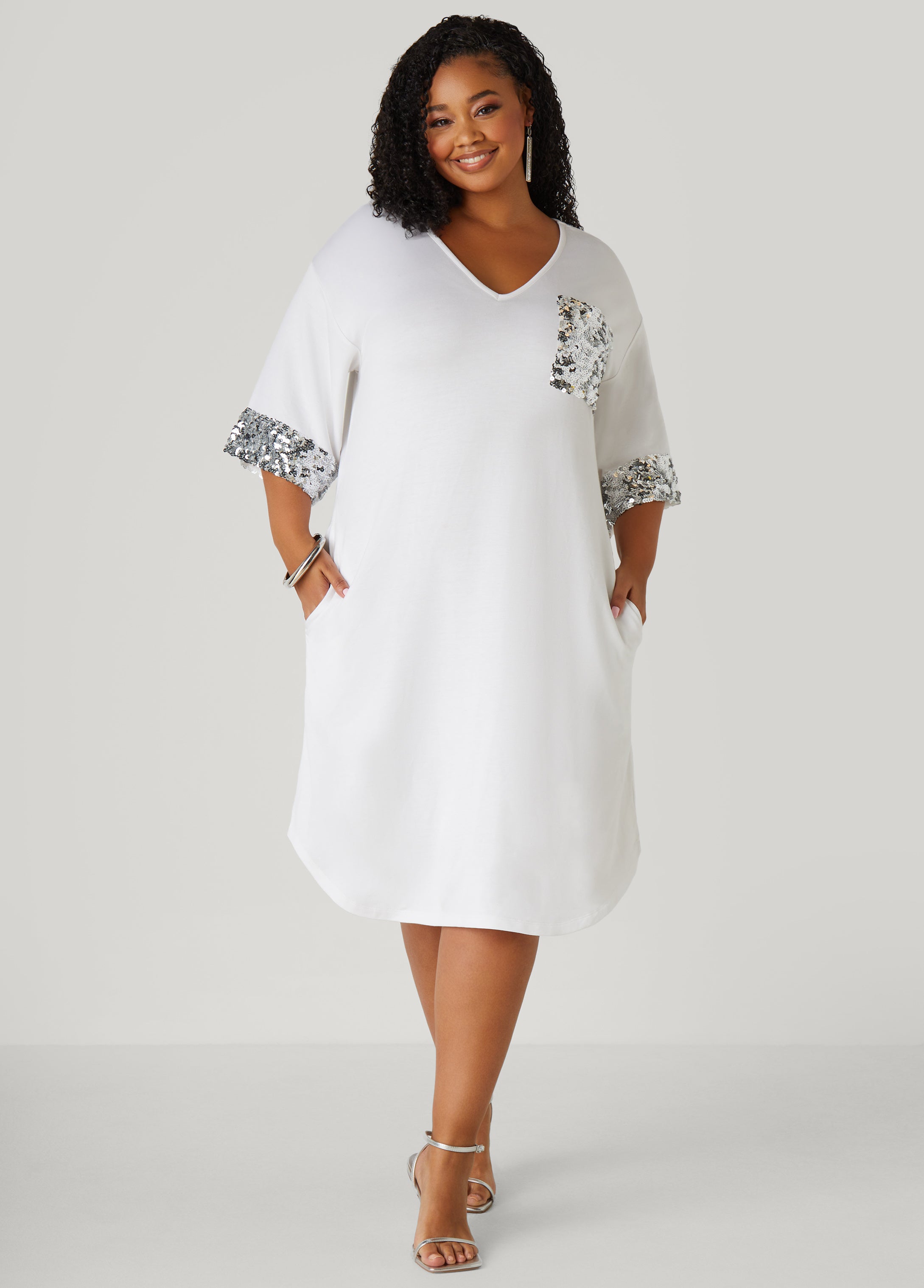 Plus Size Sequined Terry T Shirt Dress