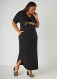 Metallic Graphic T Shirt Dress