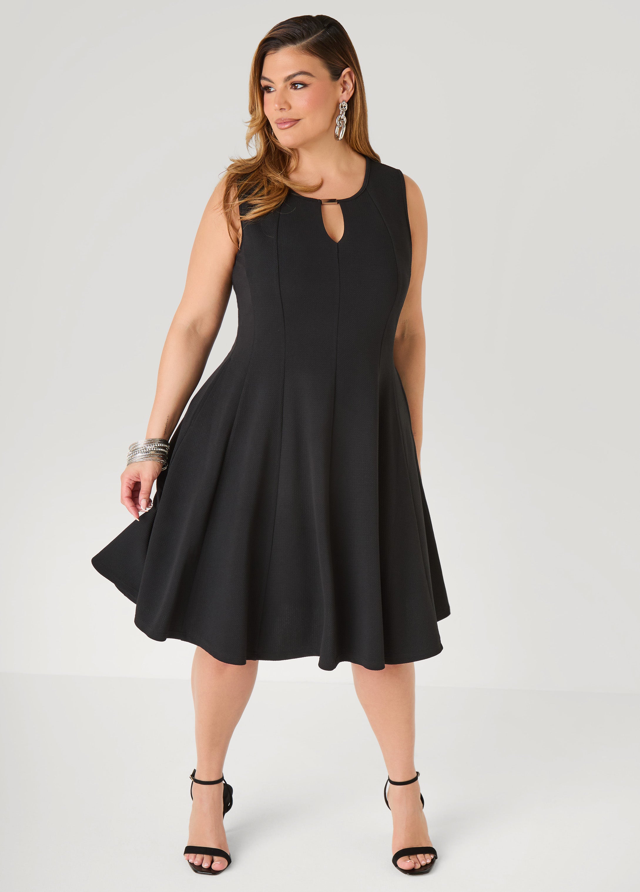 Plus Size Textured Knit A Line Dress, Black, 14/16 - Ashley Stewart Plus Size Textured Knit A Line Dress, Black, 14/16 - Ashley Stewart