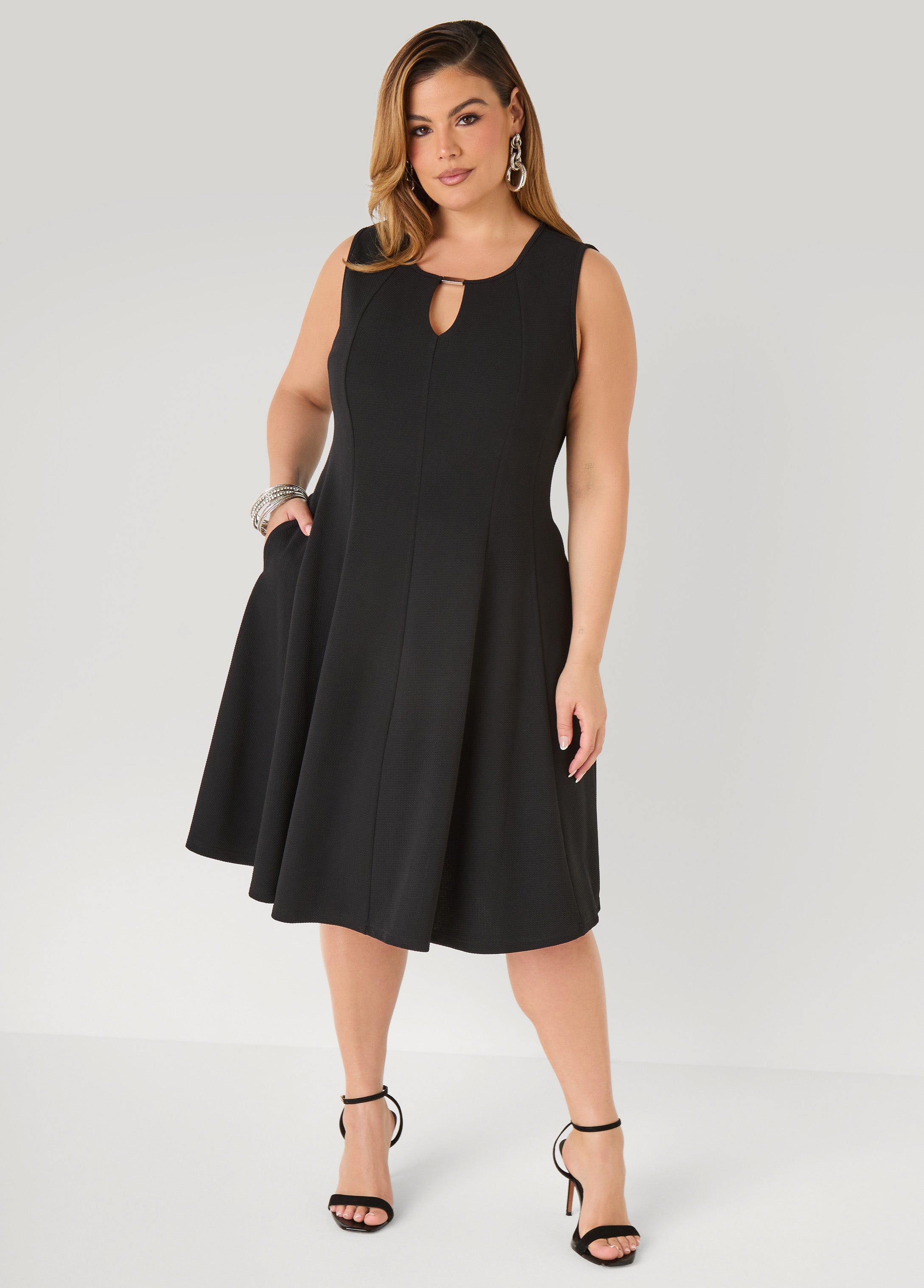 Plus Size Textured Knit A Line Dress, Black, 14/16 - Ashley Stewart Plus Size Textured Knit A Line Dress, Black, 14/16 - Ashley Stewart