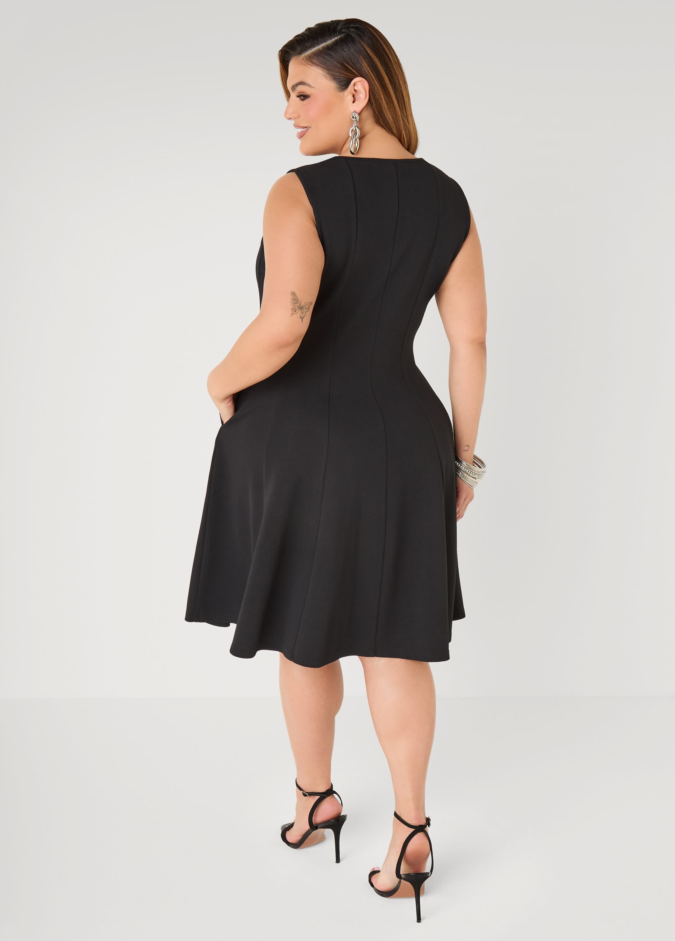Plus Size Textured Knit A Line Dress, Black, 26/28