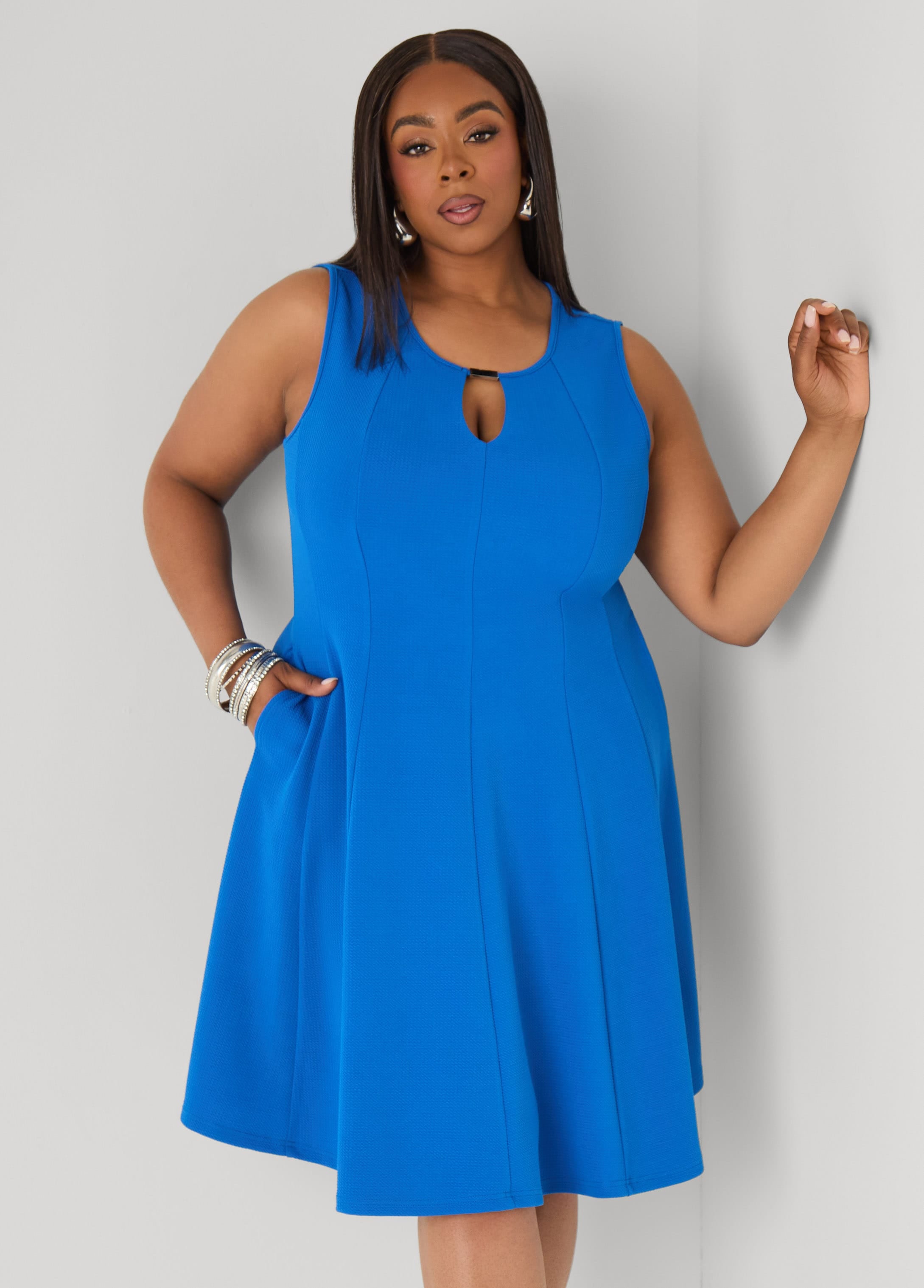 ashley stewart royal blue dress Plus Size Embellished A Line Dress, Victoria Blue, 22/24