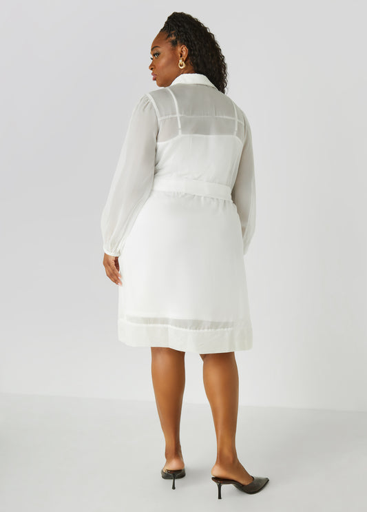 Belted Organza Shirtdress