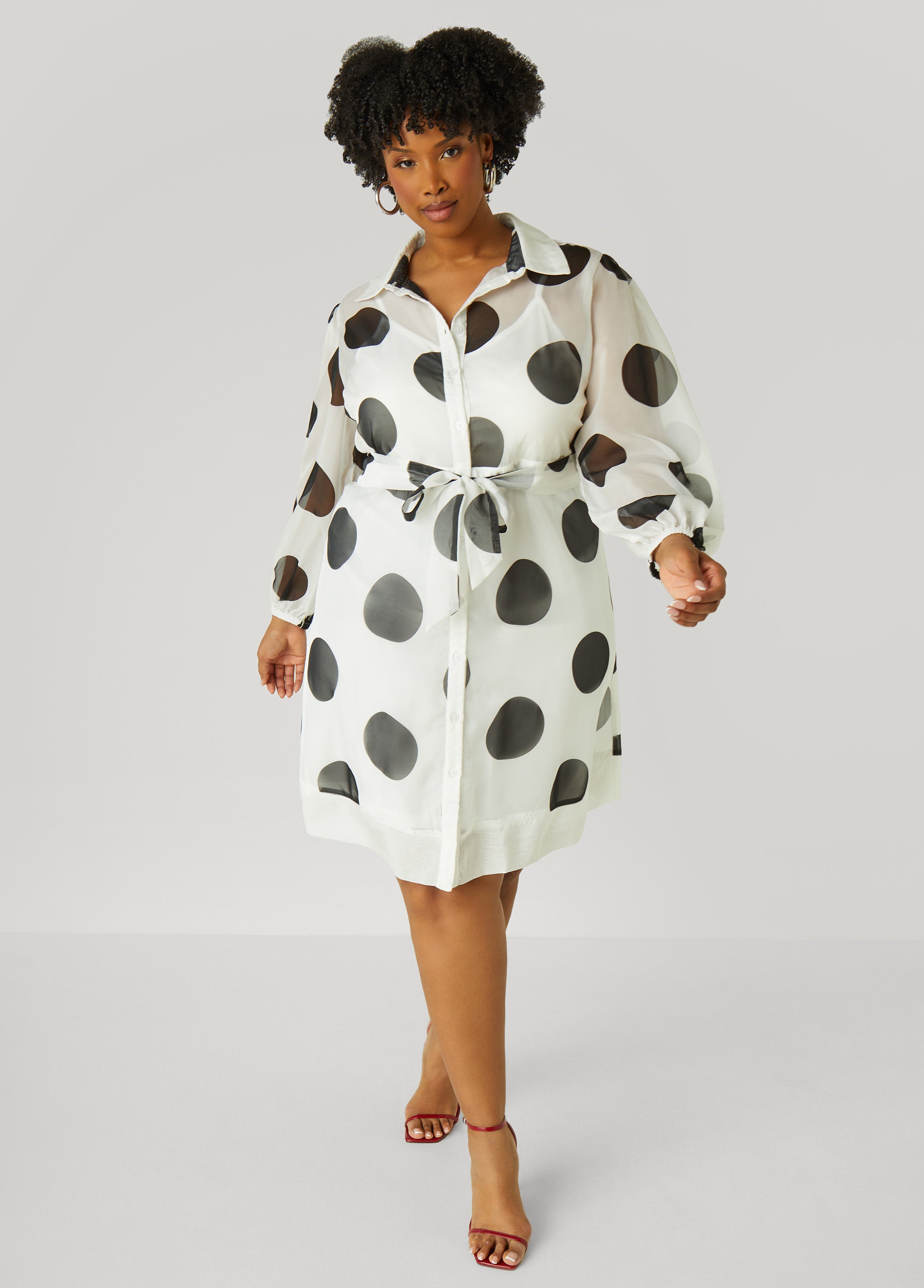 Plus Size Polka Dot Shirt Dress Plus Size Spring Dress Organza Dress
