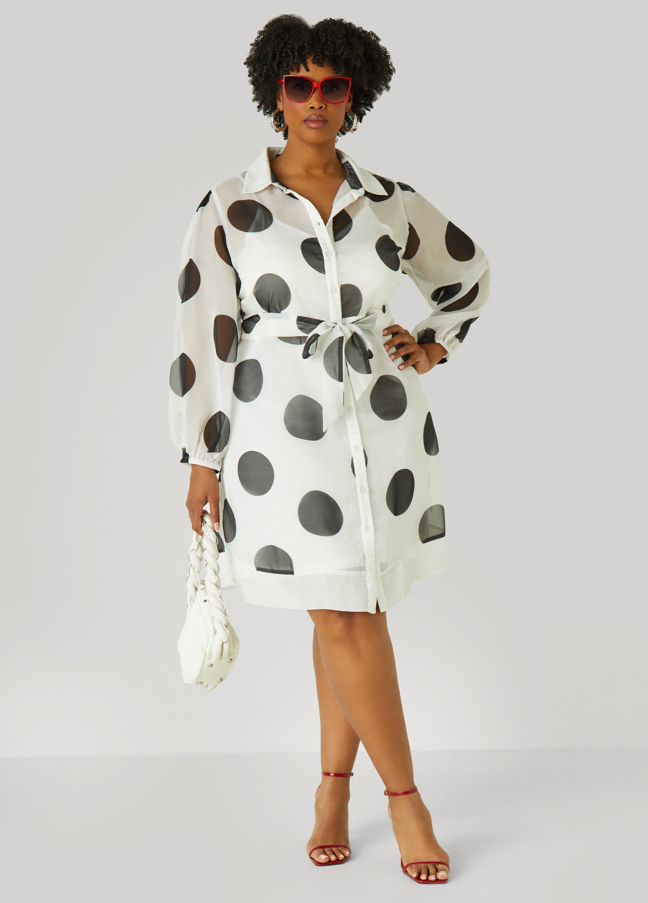Plus Size Polka Dot Shirt Dress Plus Size Spring Dress Organza Dress