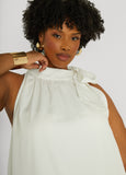 Flounced Tie Neck Midi Dress
