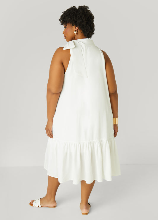 Flounced Tie Neck Midi Dress