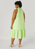 Tie Neck Flounced Midi Dress