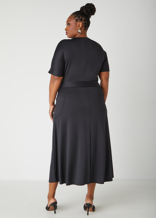 Belted Faux Wrap Midi Dress