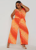 Plus Size Leopard Print Wide Leg Jumpsuit