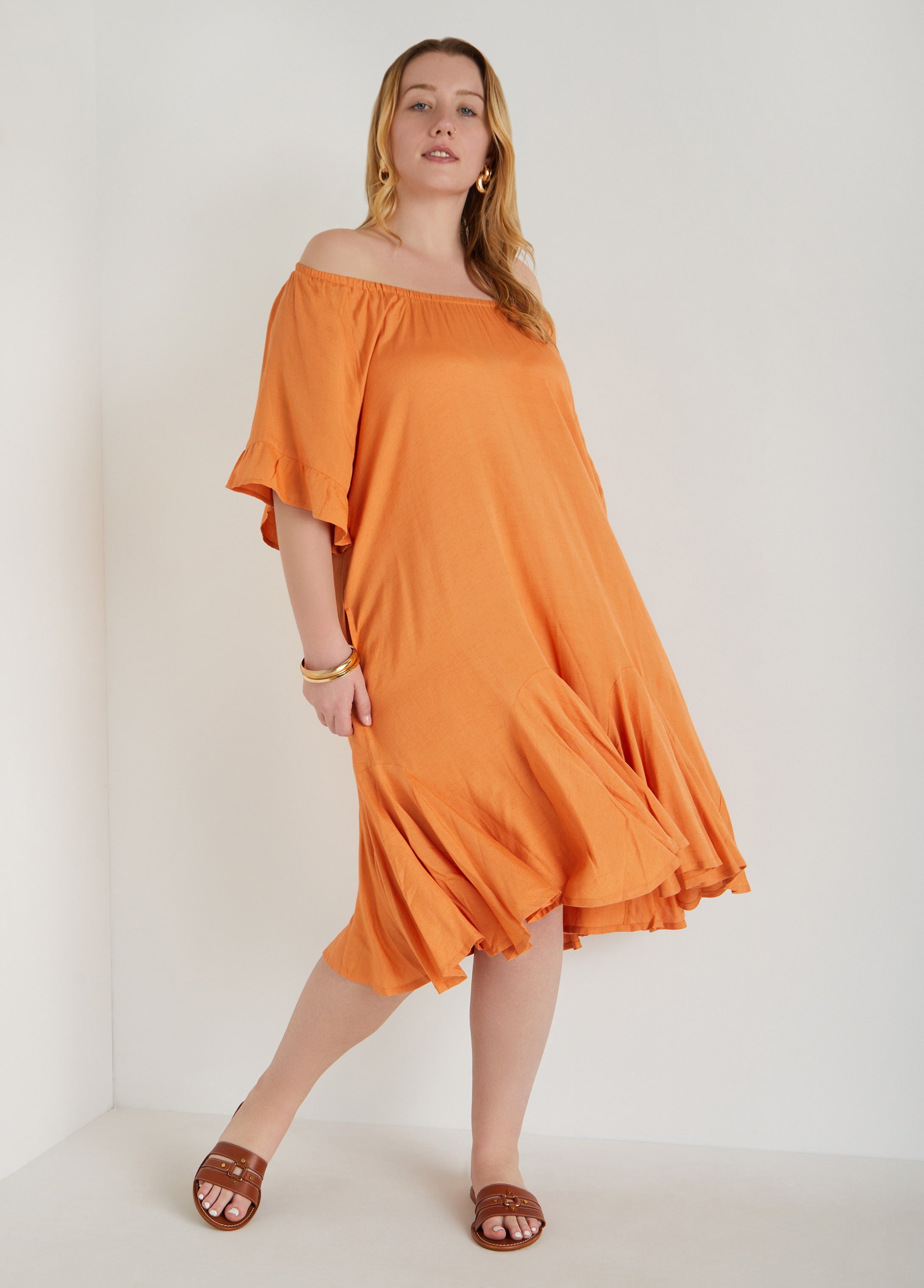 Flounced Off The Shoulder Dress