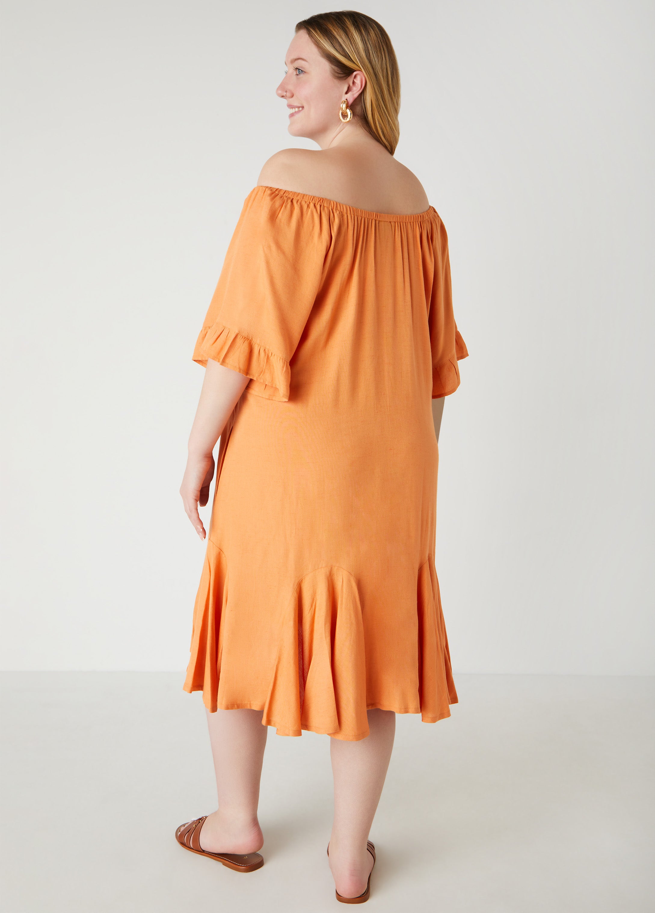 Flounced Off The Shoulder Dress