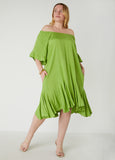 Flounced Off The Shoulder Dress