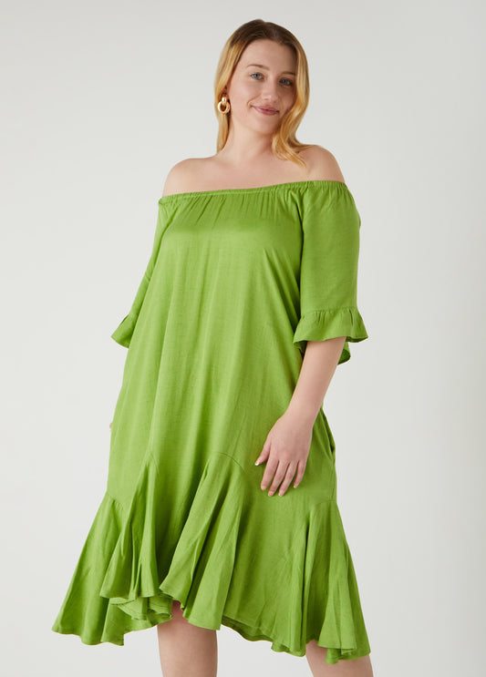Flounced Off The Shoulder Dress