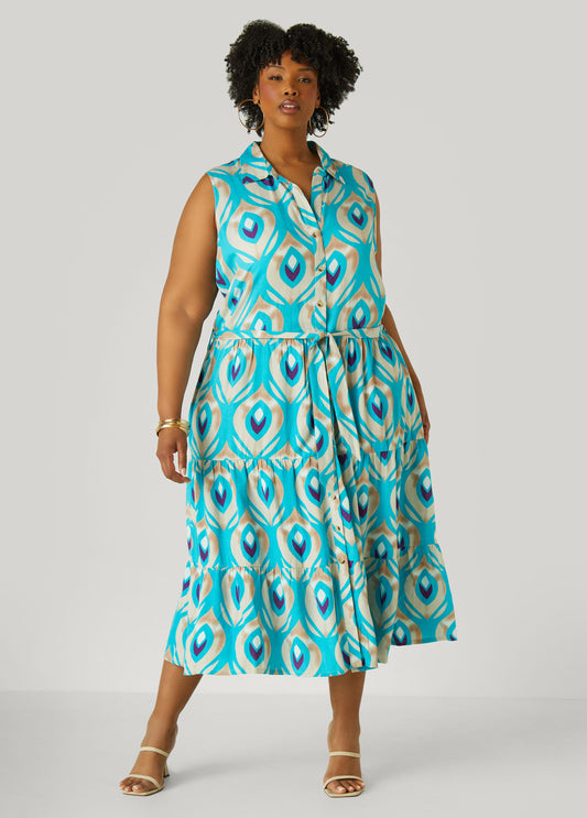 Plus Size Flounced Printed Shirtdress