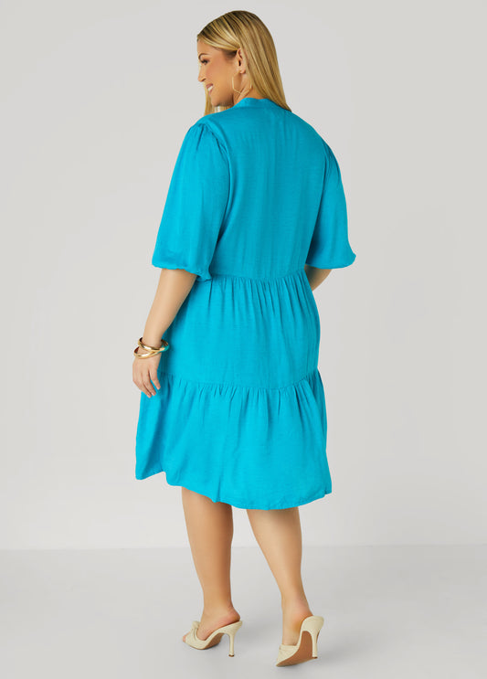 Flounced Woven Shirtdress
