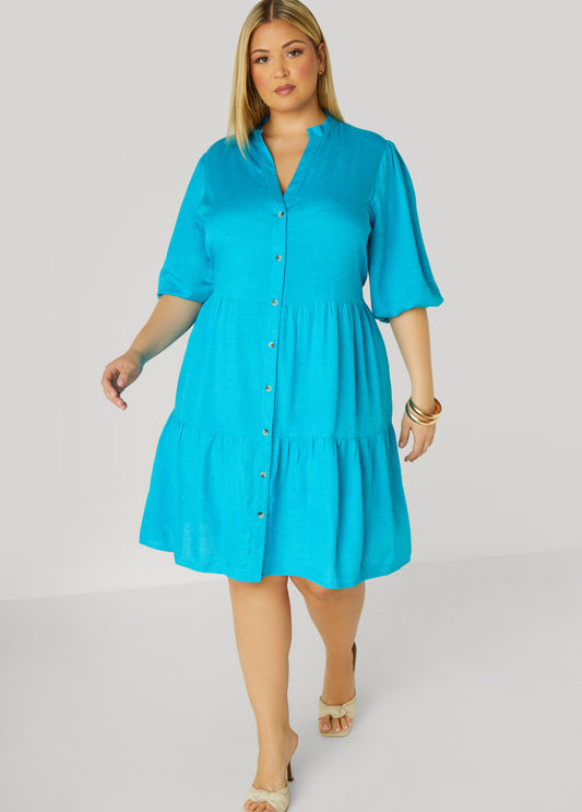 Plus Size Flounced Woven Shirtdress