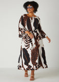 Belted Leaf Print Maxi Dress