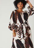Belted Leaf Print Maxi Dress