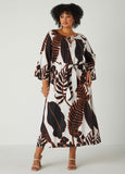 Plus Size Belted Leaf Print Maxi Dress