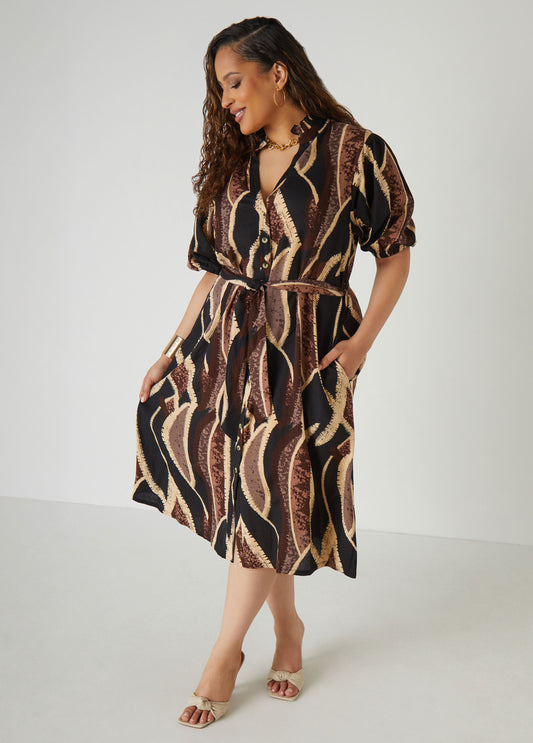 Plus Size Ruffled Printed Shirtdress