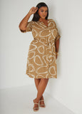 Plus Size Embellished Circle Print Shirtdress