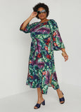 Belted Tropical Print Maxi Dress