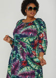 Belted Tropical Print Maxi Dress