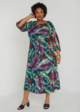 Plus Size Belted Tropical Print Maxi Dress