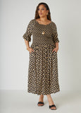Shirred Geo Print Maxi Dress