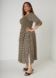 Shirred Geo Print Maxi Dress