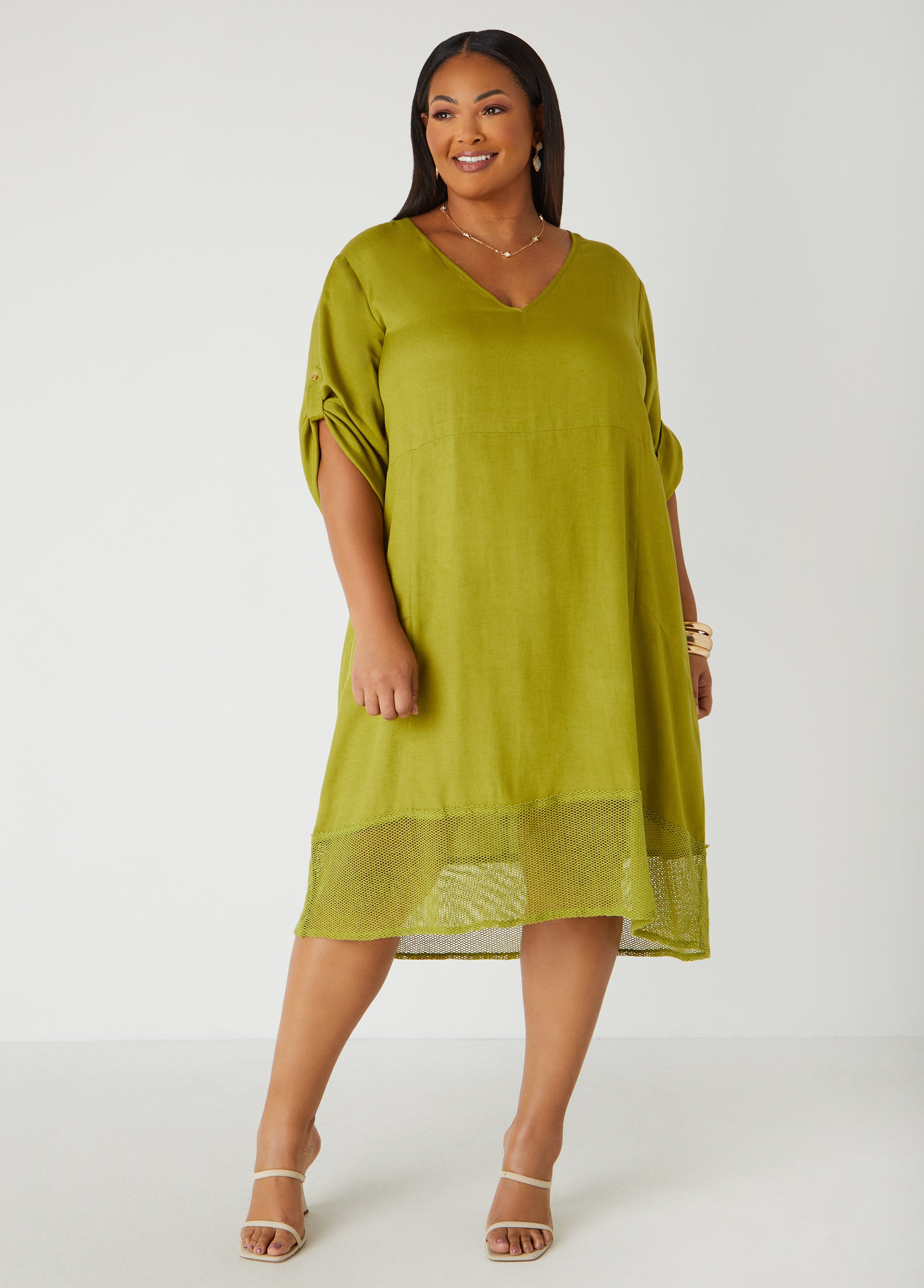 Plus Size Fishnet Paneled Midi Dress
