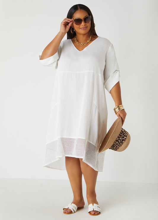 Plus Size Fishnet Paneled V Neck Dress