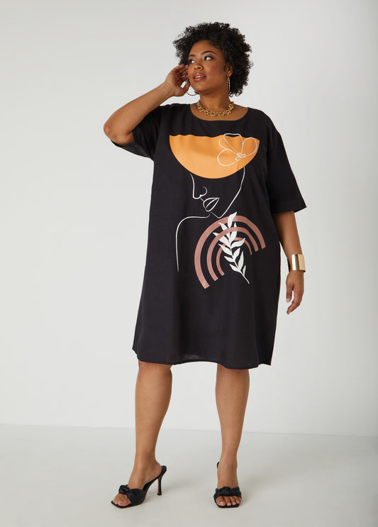 Plus Size Profile Print Dress