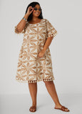 Tasseled Palm Print Dress