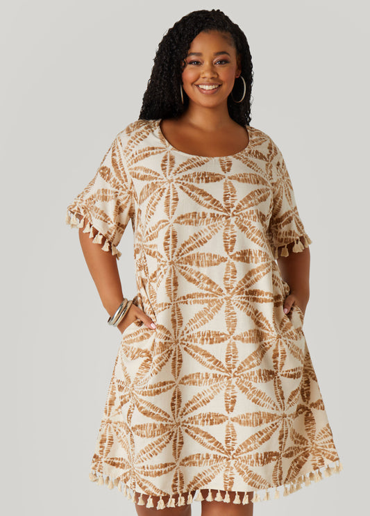 Plus size Tasseled Palm Print Dress