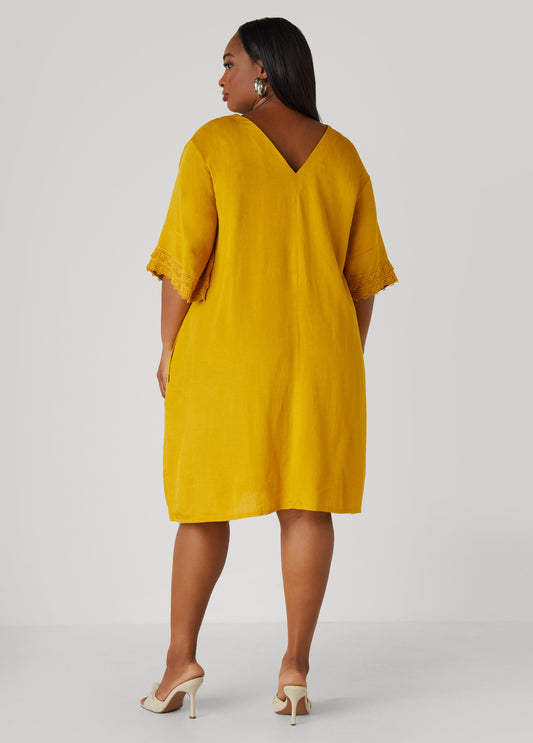Crochet Trimmed V Neck Dress