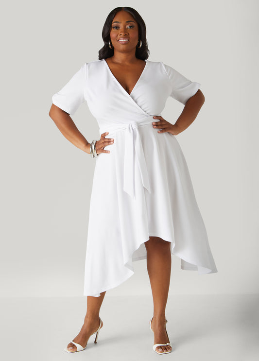 Plus Size Faux Wrap Hi Low Dress