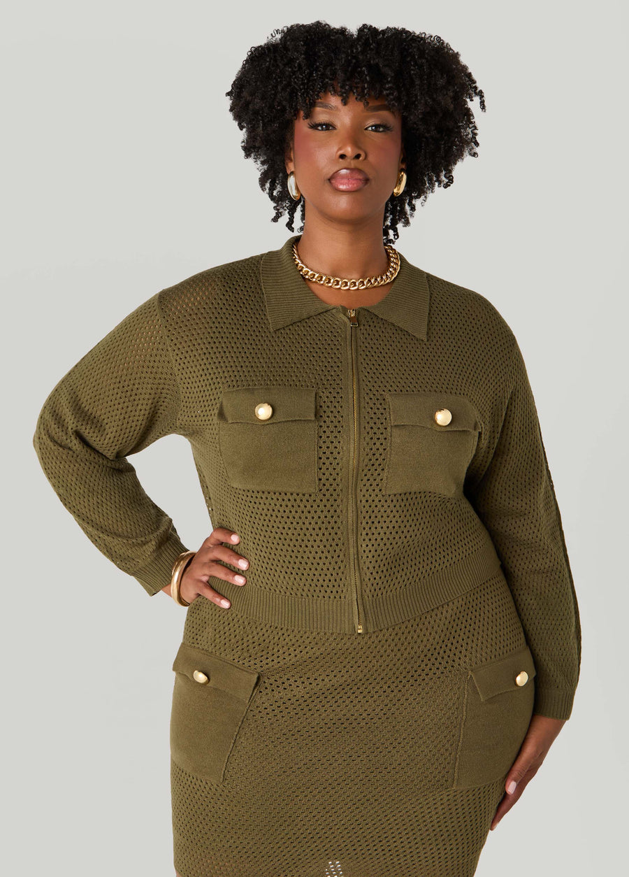 Plus Size Zip Front Crochet Cardigan