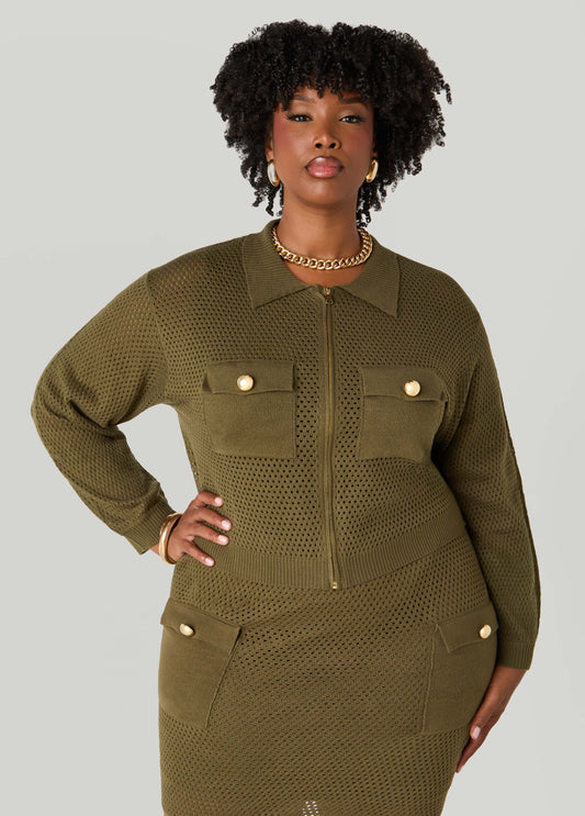 Plus Size Zip Front Crochet Cardigan