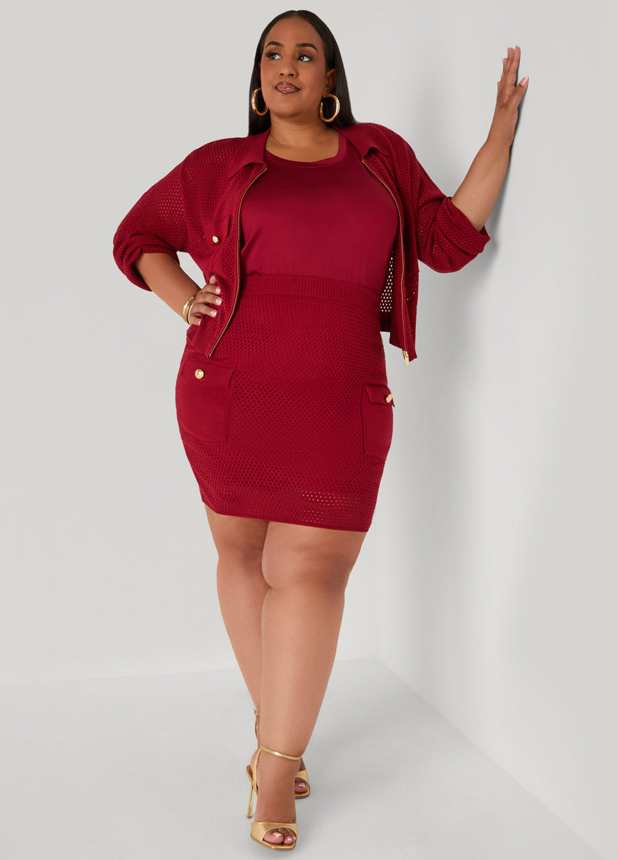 Plus Size. Zip Front Crochet Cardigan