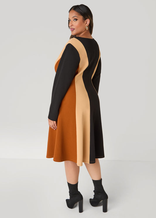 Cutout Colorblock A Line Dress