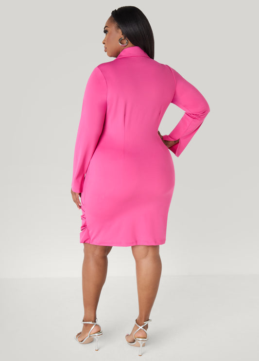 Draped Stretch Knit Shirtdress